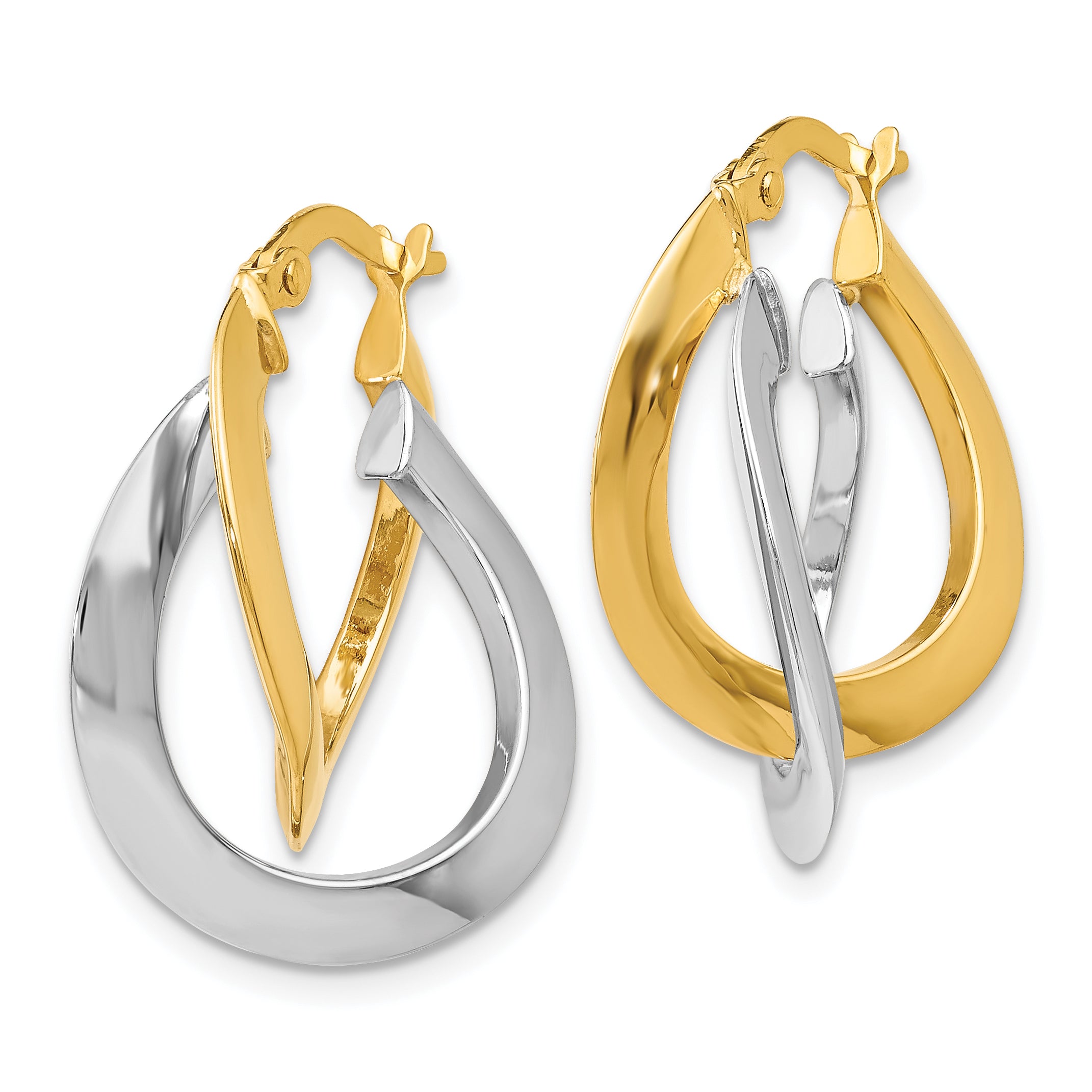 14K Two-Tone Gold Polished Twisted Double Hoop Earrings for Women