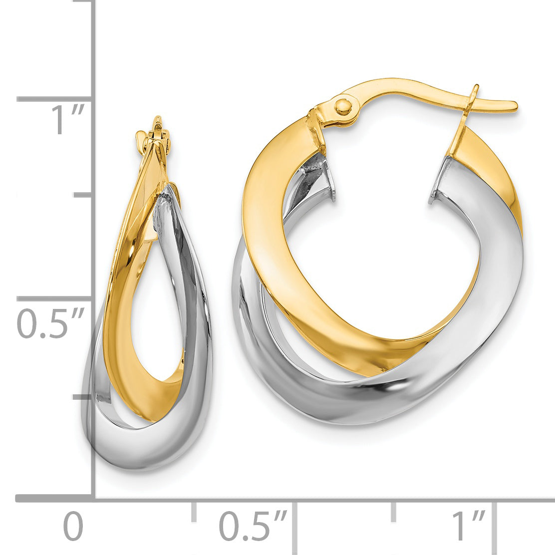 14K Two-Tone Gold Polished Twisted Double Hoop Earrings for Women