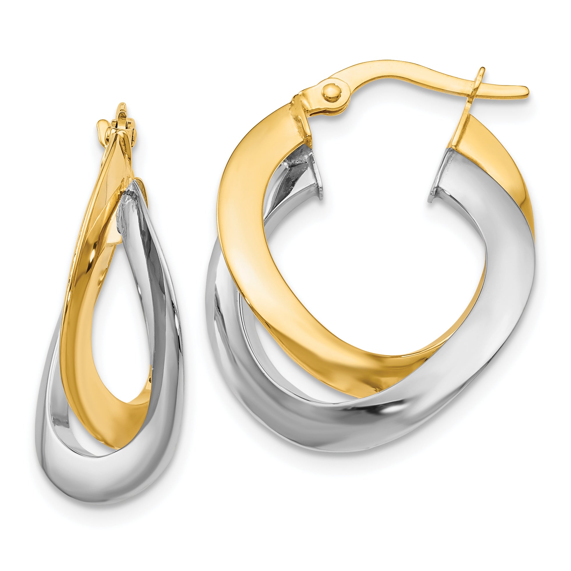 14K Two-tone Polished Twisted Double Hoop Earrings