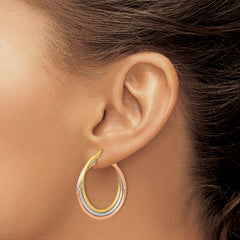 14K Tri-Color Gold Polished Twisted Hoop Earrings with Lifetime Guarantee