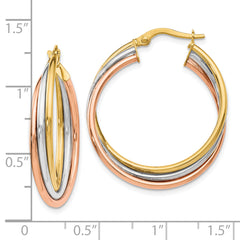 14K Tri-Color Gold Polished Twisted Hoop Earrings with Lifetime Guarantee