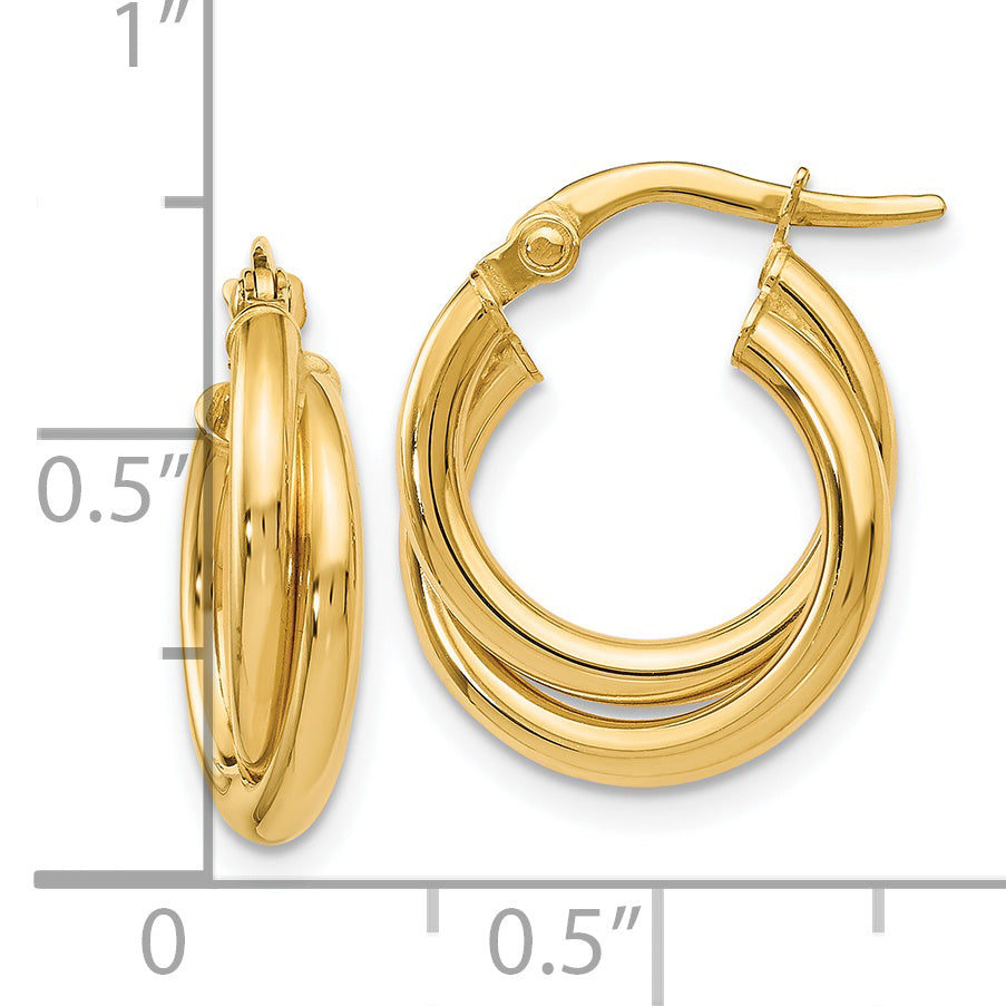 14K Gold Polished Twisted Double Hoop Earrings with Lifetime Guarantee