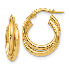 14K Polished Twisted Double Hoop Earrings