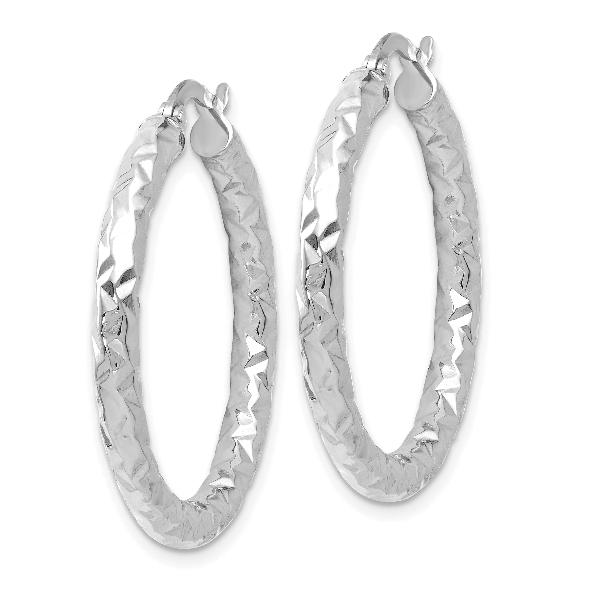 14K White Gold Textured Hoop Earrings with Polished Finish Elegant, Lightweight Design