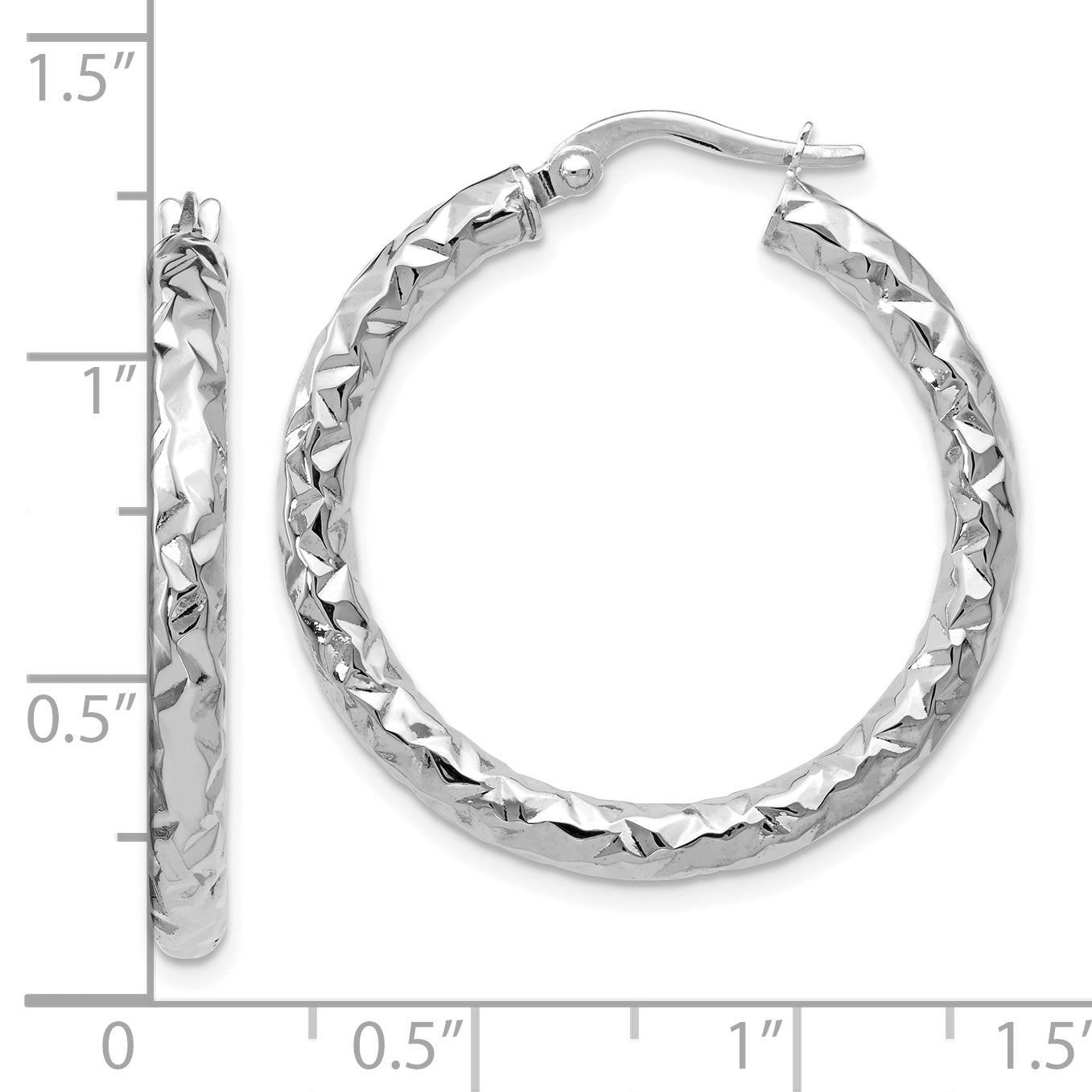 14K White Gold Textured Hoop Earrings with Polished Finish Elegant, Lightweight Design