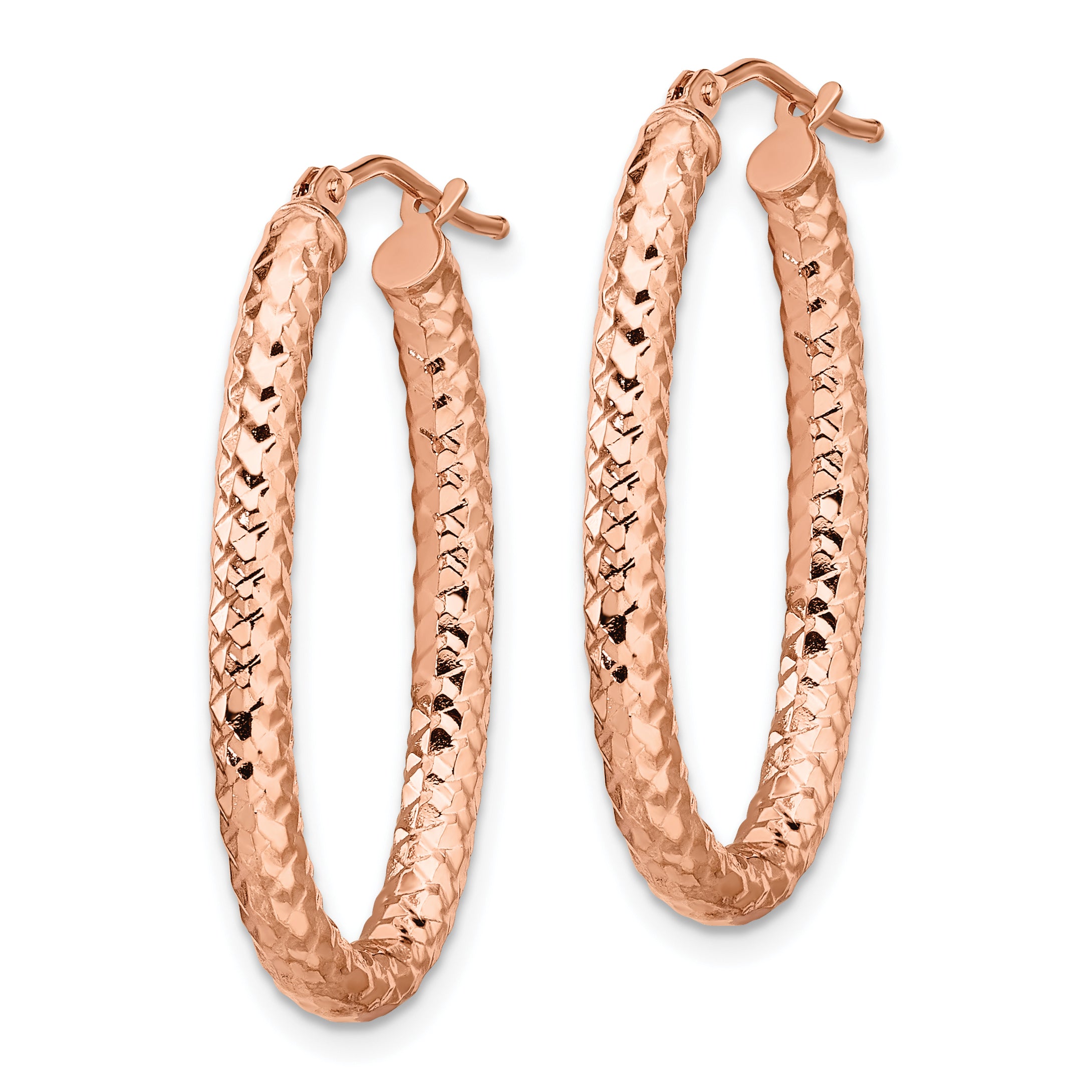 14K Rose Gold Hoop Earrings with Polished & Textured Finish, Lightweight Design