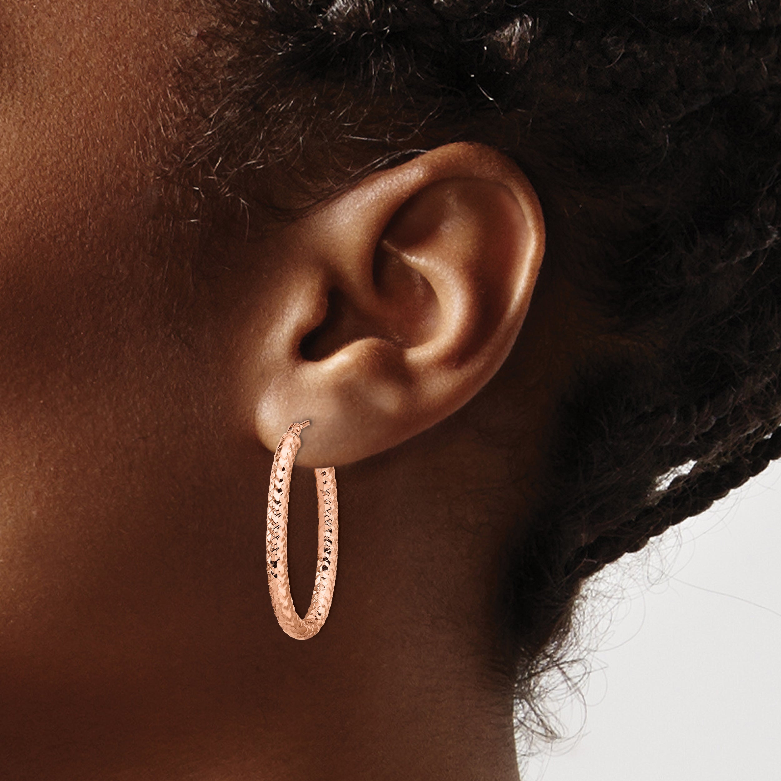 14K Rose Gold Hoop Earrings with Polished & Textured Finish, Lightweight Design