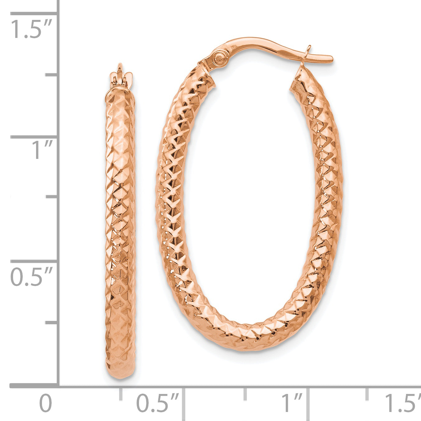 14K Rose Gold Hoop Earrings with Polished & Textured Finish, Lightweight Design