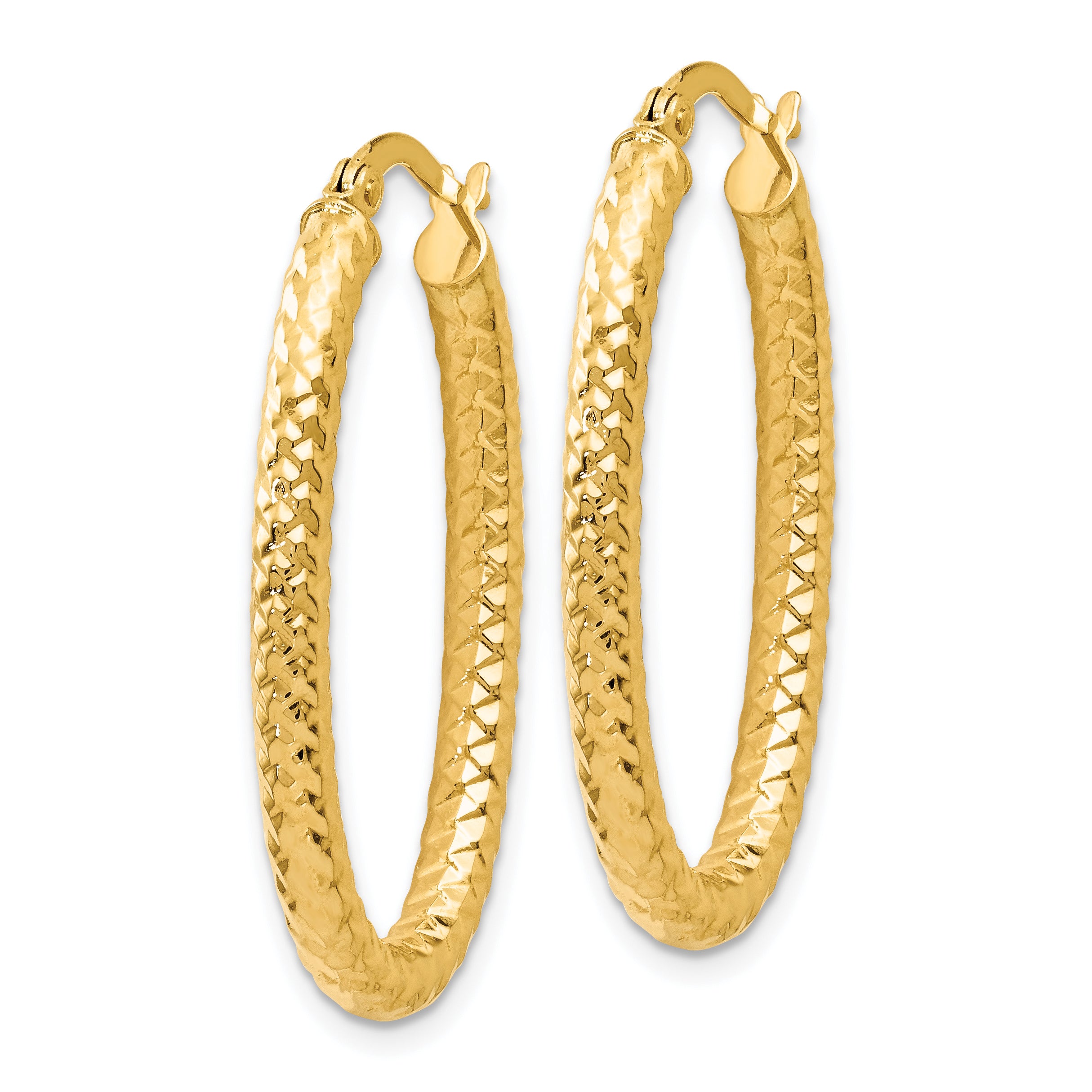 14K ForeverLite Polished and Textured Oval Hoop Earrings