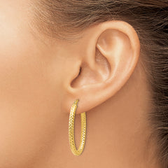 14K ForeverLite Polished and Textured Oval Hoop Earrings