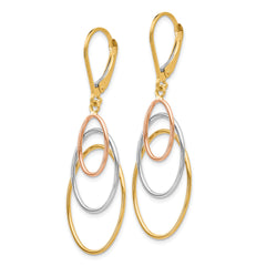 14K Tri-Color Gold Leverback Earrings with Polished Textured Finish