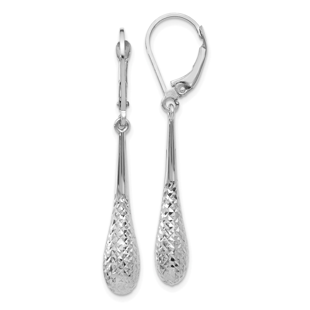 14K White Gold D/C Leverback Earrings