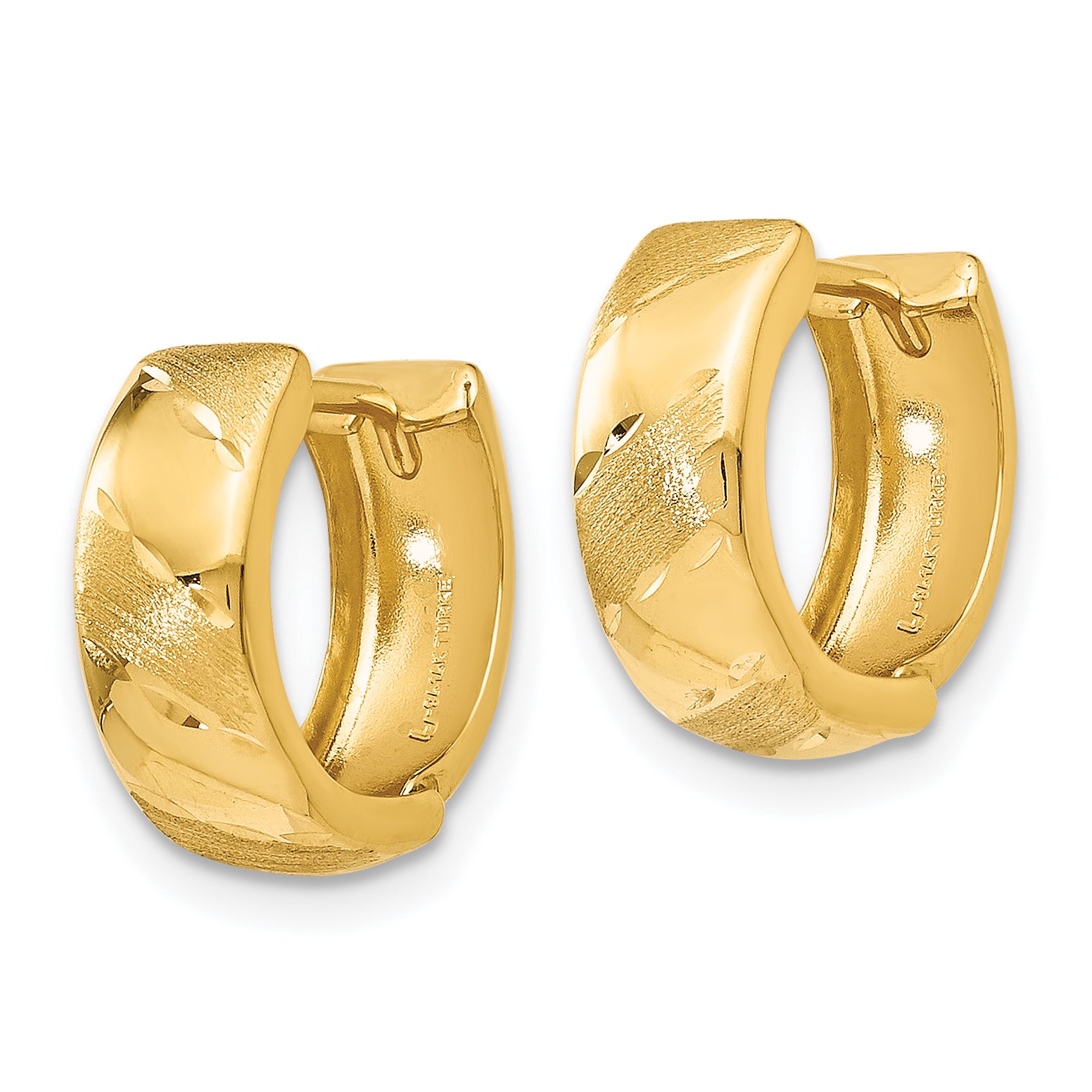 14K Polished and Satin Hinged Hoop Earrings