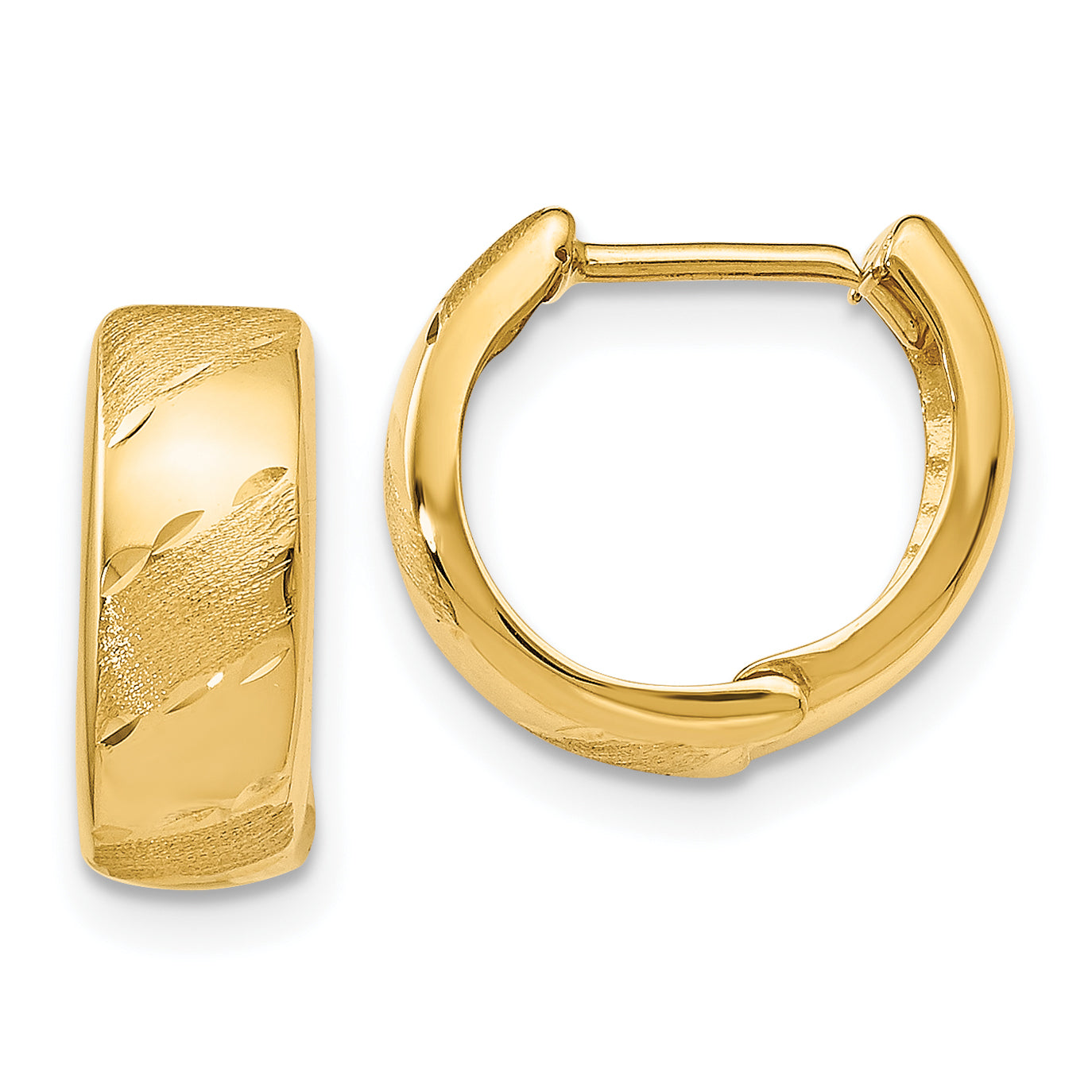 14K Polished and Satin Hinged Hoop Earrings