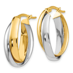 14K Two-Tone Gold Polished Double Oval Hoop Earrings for Women