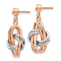 14K Two-Tone Rose and White Gold Dangle Earrings with Polished Finish