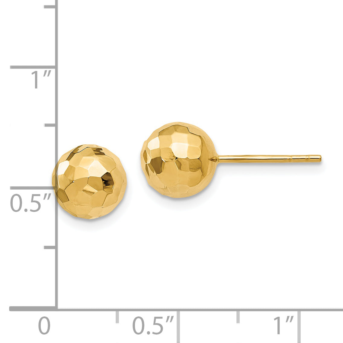 14K Gold Polished Faceted Ball Earrings with Post Back Closure for Women