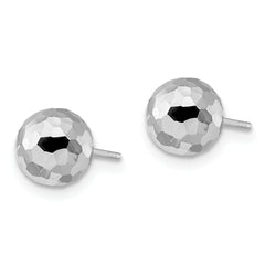 14K White Gold Faceted Ball Earrings with Polished Rhodium Finish