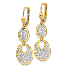 14K w/White Rhodium Polished and Textured Leverback Earrings