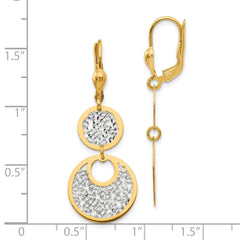 14K Gold Drop Earrings with White Rhodium Textured Finish Leverback