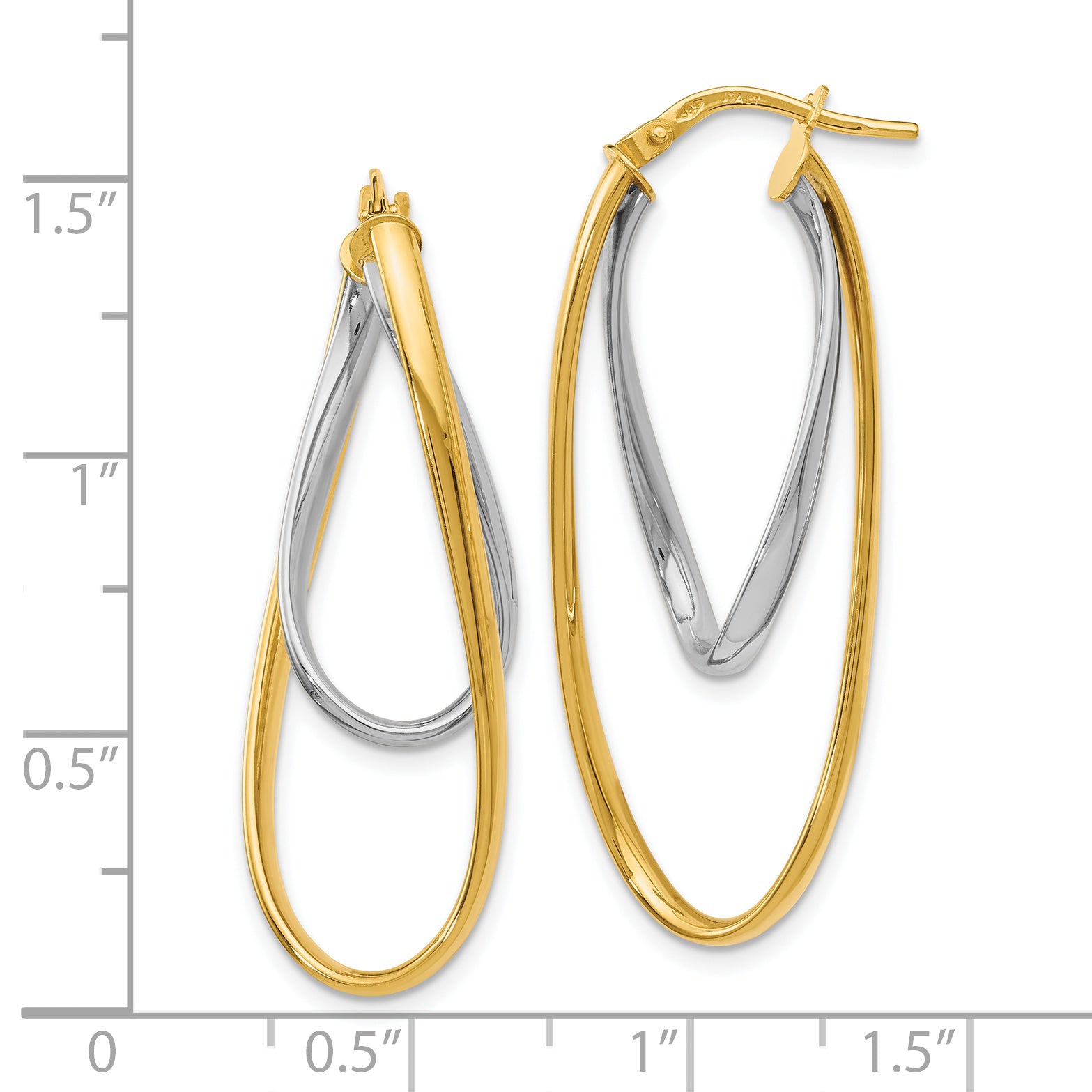 14K Two-Tone Gold Hoop Earrings with Polished Finish and Hollow Design