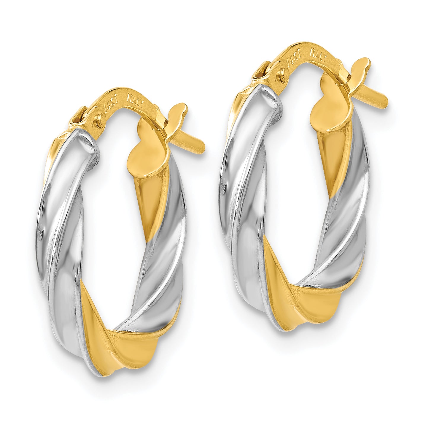 14K w/White Rhodium Plating Polished Hoop Earrings