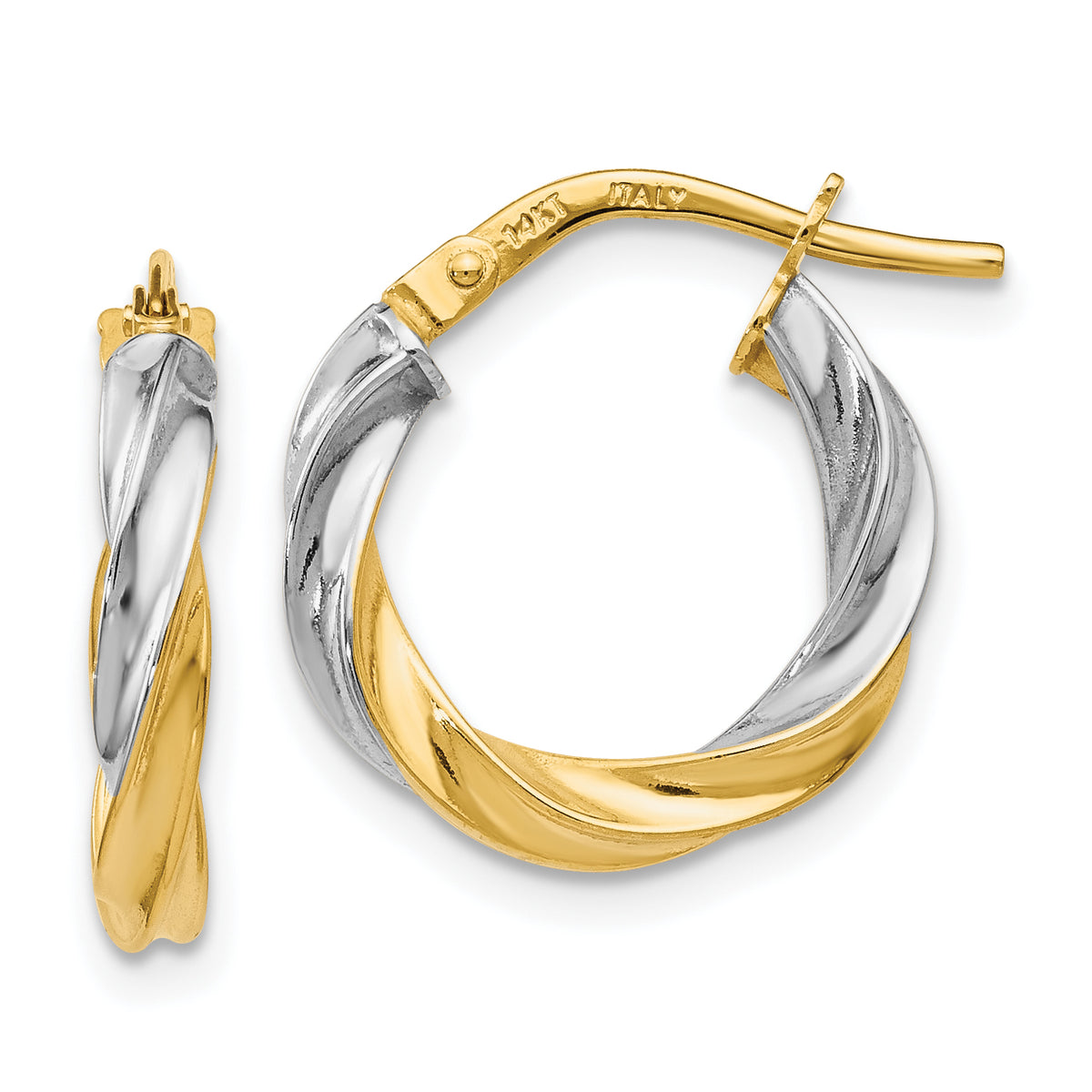 14K w/White Rhodium Plating Polished Hoop Earrings