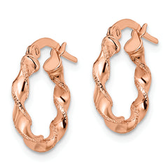 14K Rose Gold Twisted Hoop Earrings with Polished Finish and Rhodium Plating