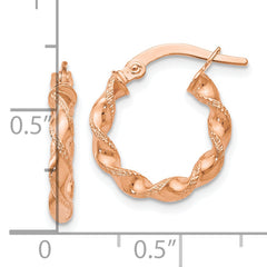 14K Rose Gold Twisted Hoop Earrings with Polished Finish and Rhodium Plating