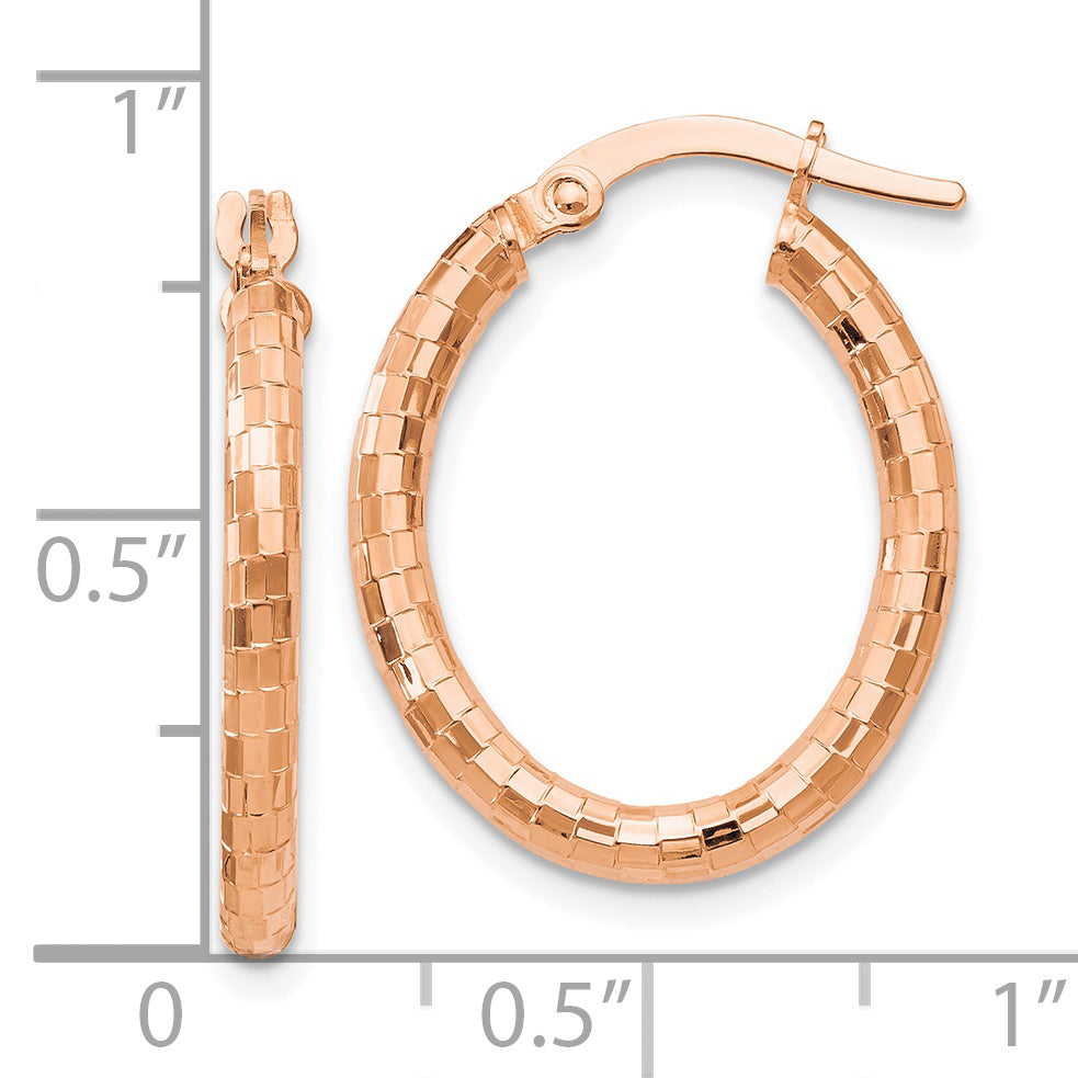 14K Rose Gold Textured Oval Hoop Earrings