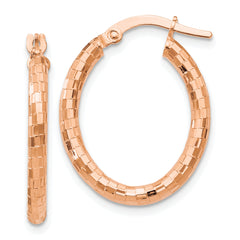 14K Rose Gold Textured Oval Hoop Earrings