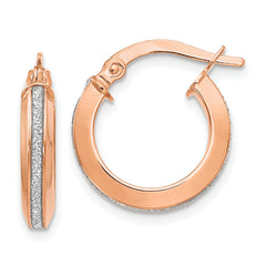 14K Rose Gold Polished Glimmer Infused Hoop Earrings