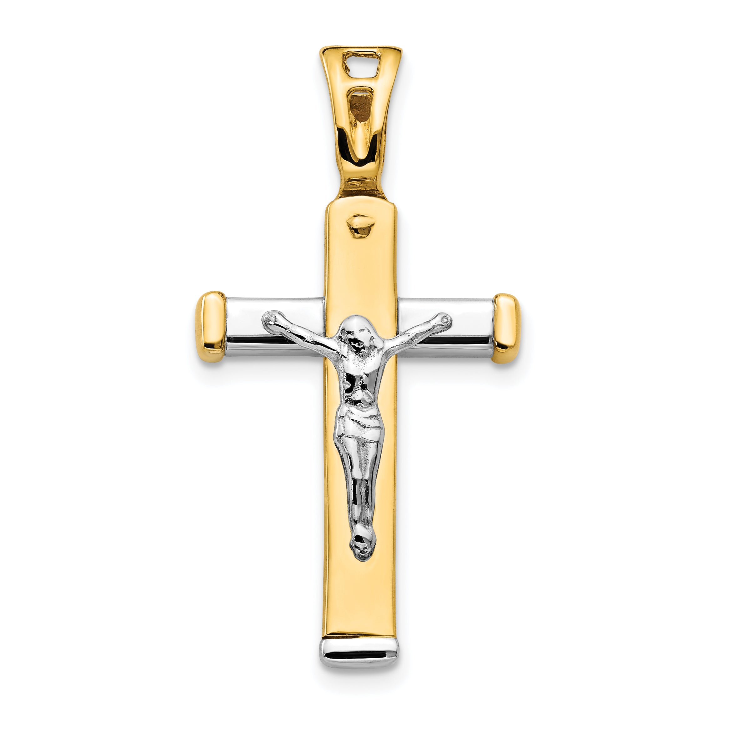 14K Two-tone Polished Crucifix Pendant