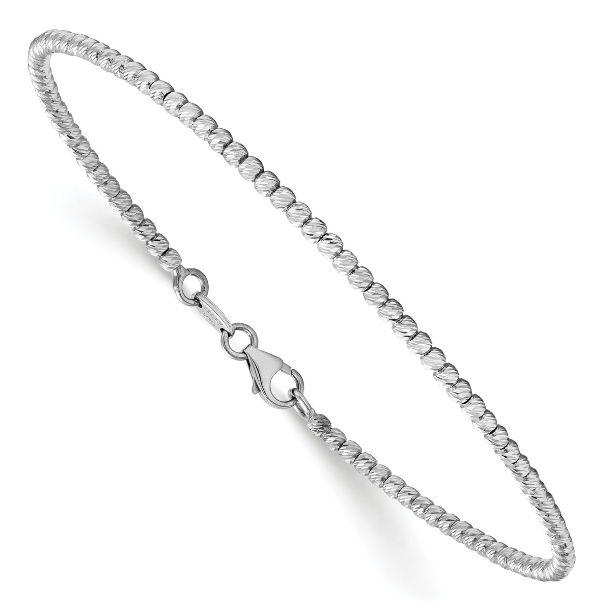 14K White Gold Polished D/C Beaded Bracelet