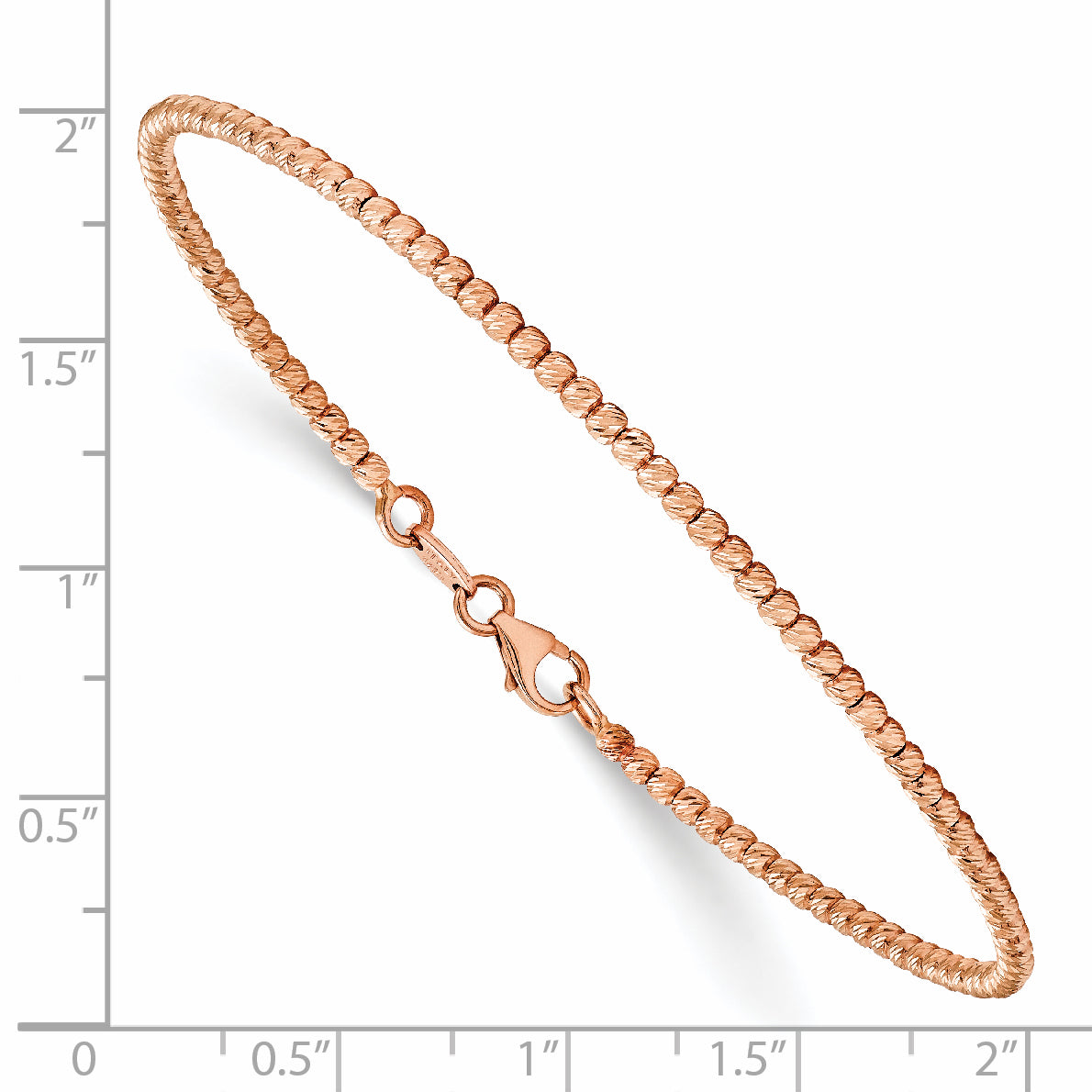 14K Rose Gold Polished D/C Beaded Bracelet