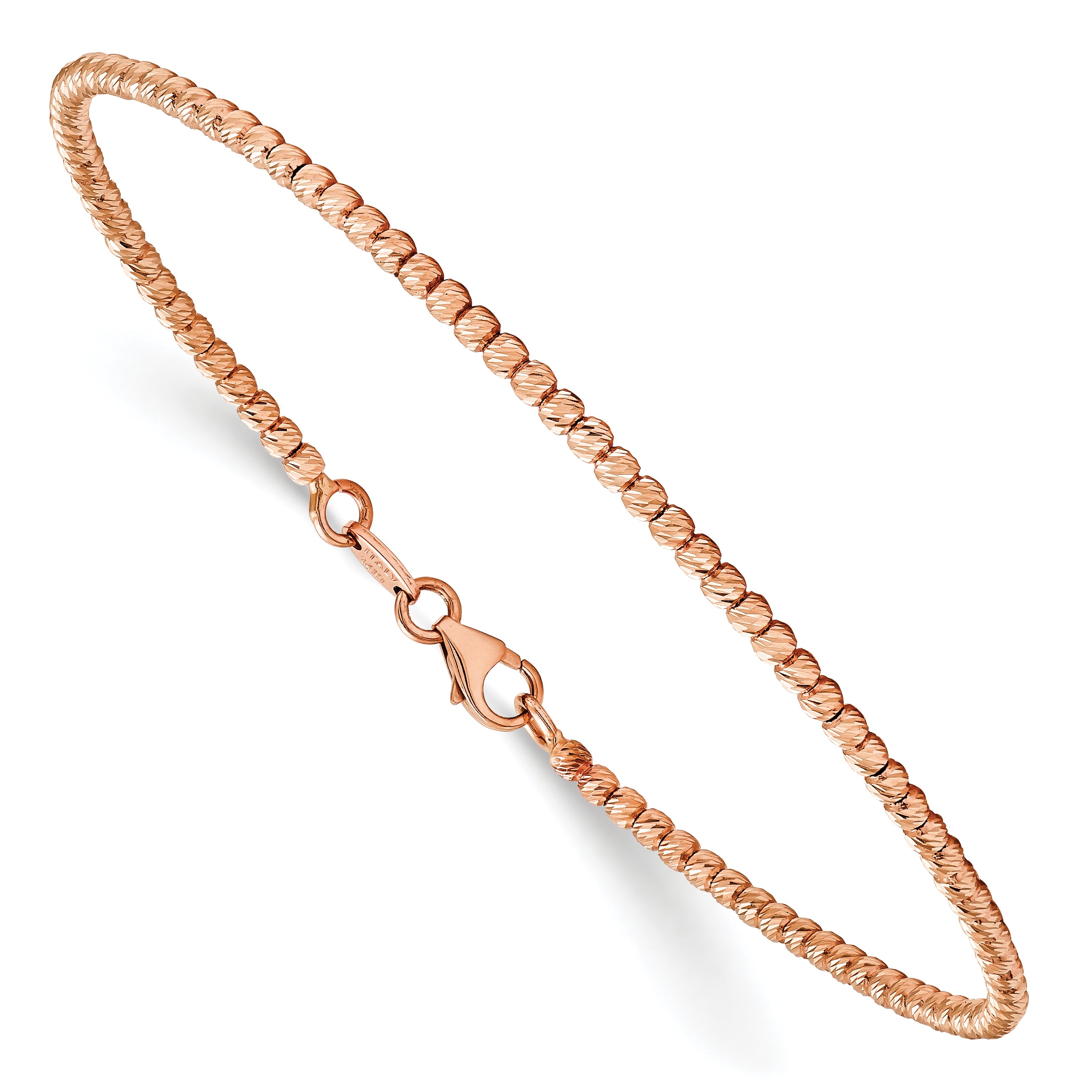 14K Rose Gold Polished D/C Beaded Bracelet