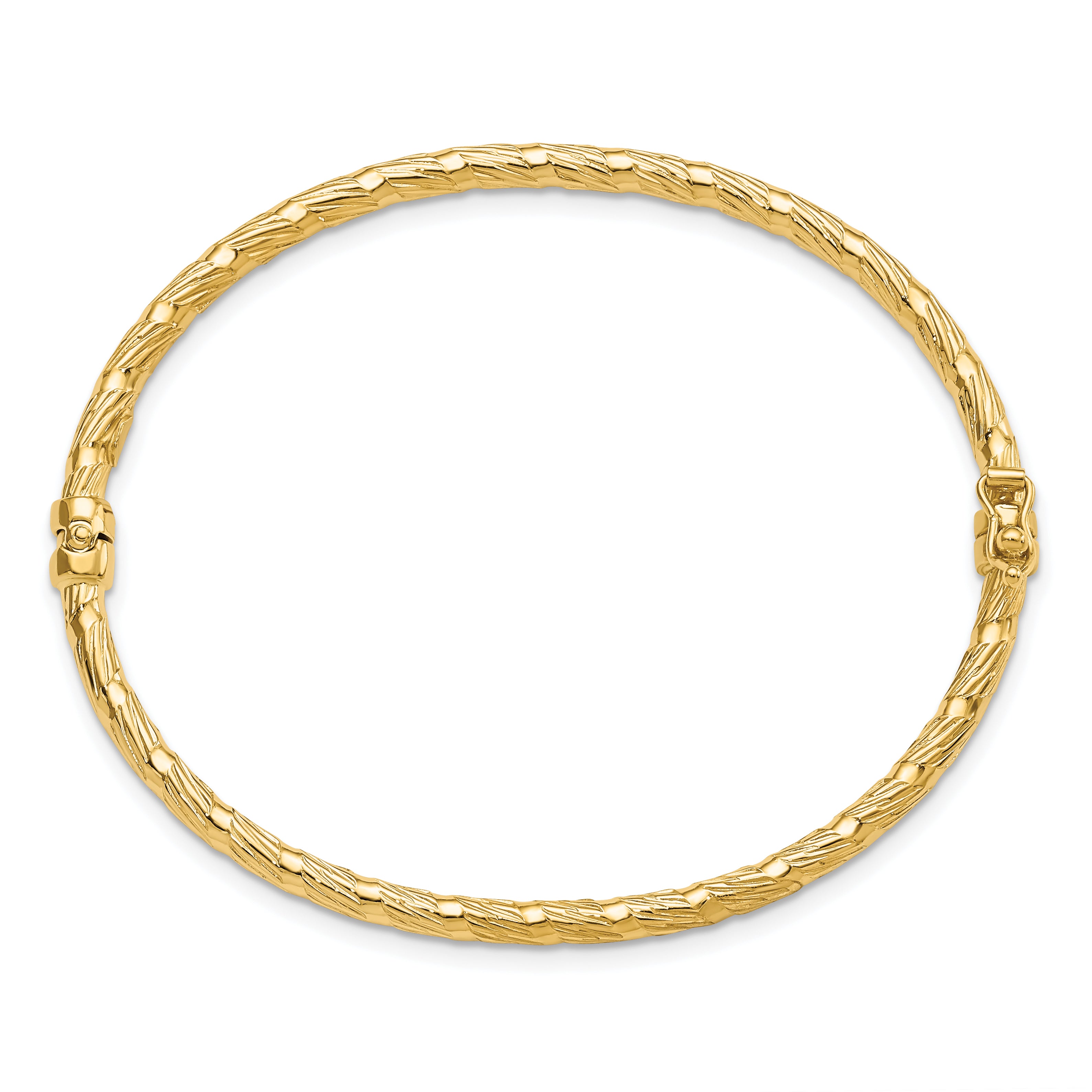 14K Polished and Textured Hinged Bangle