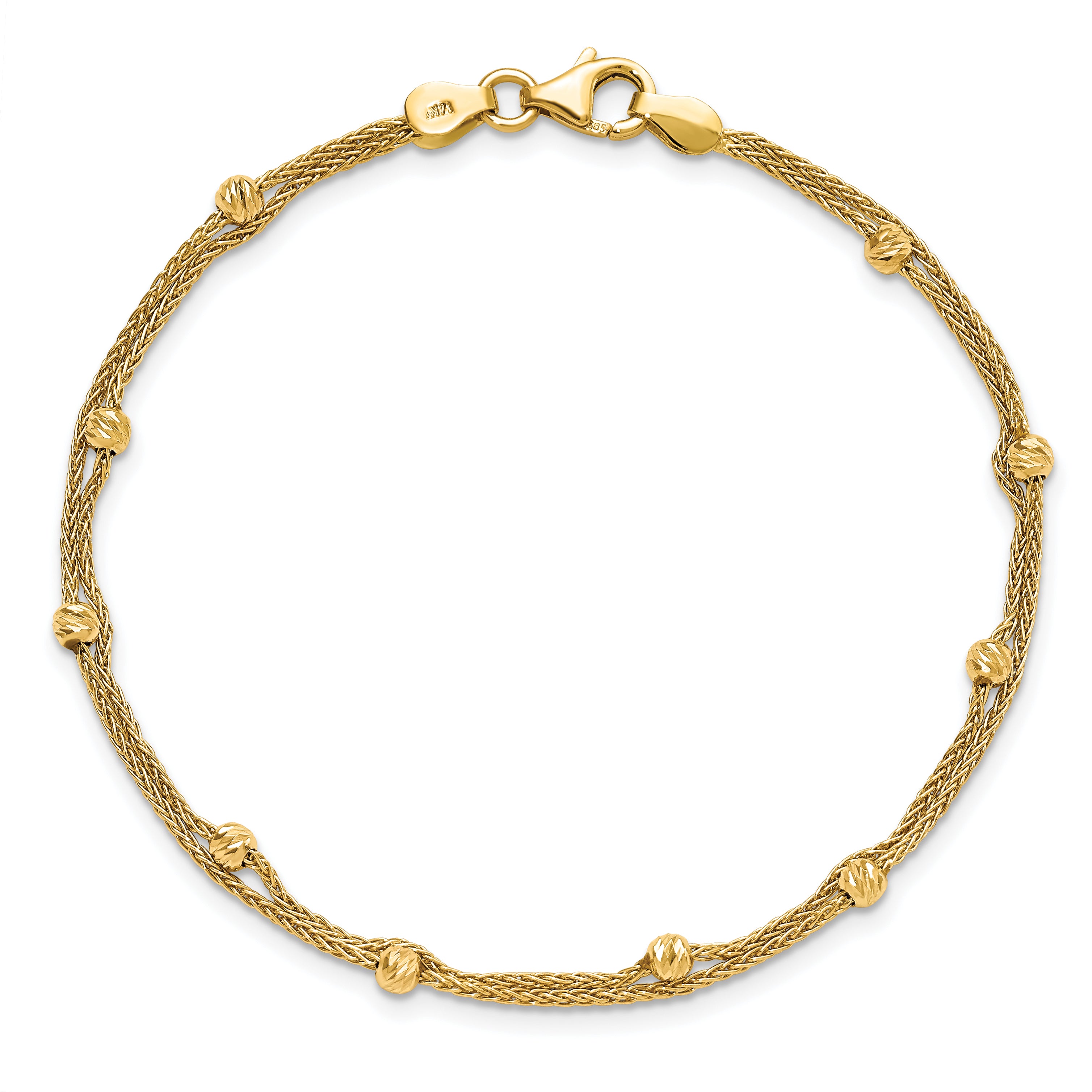 14K Gold Polished and Diamond-cut Beads 2 Strand Bracelet