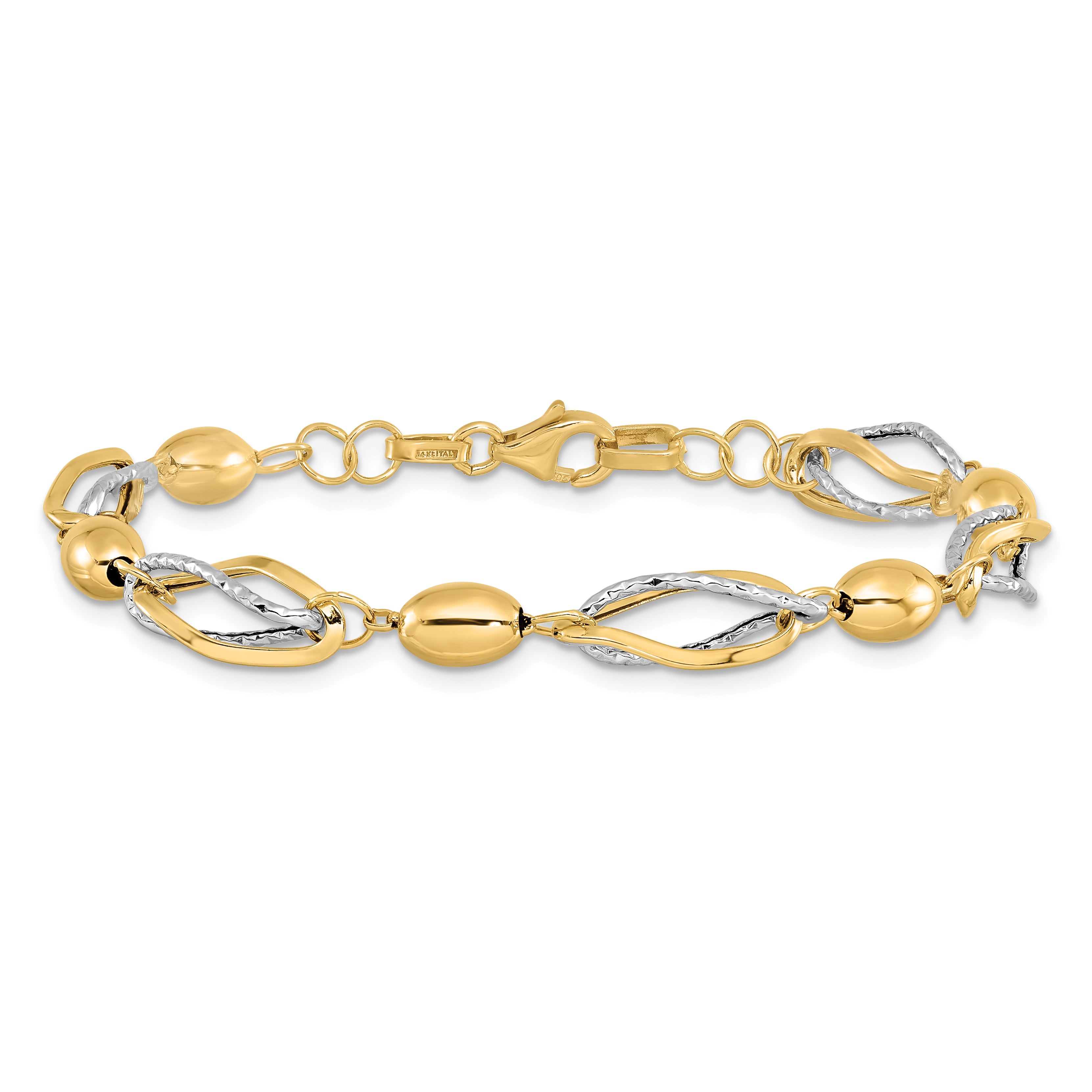 14K Two-tone Polished and D/C Bracelet