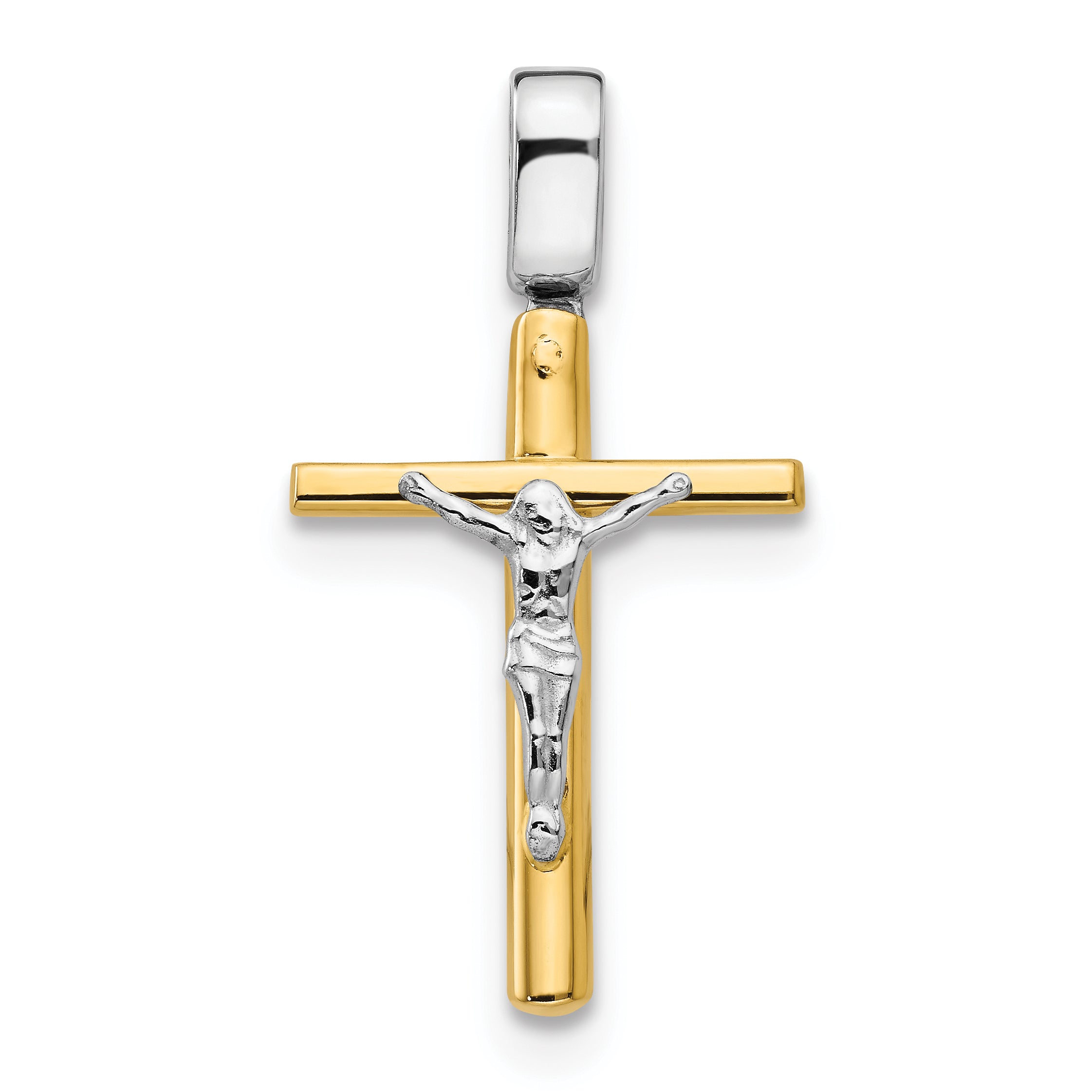 14K Two-tone Polished Crucifix Cross Pendant