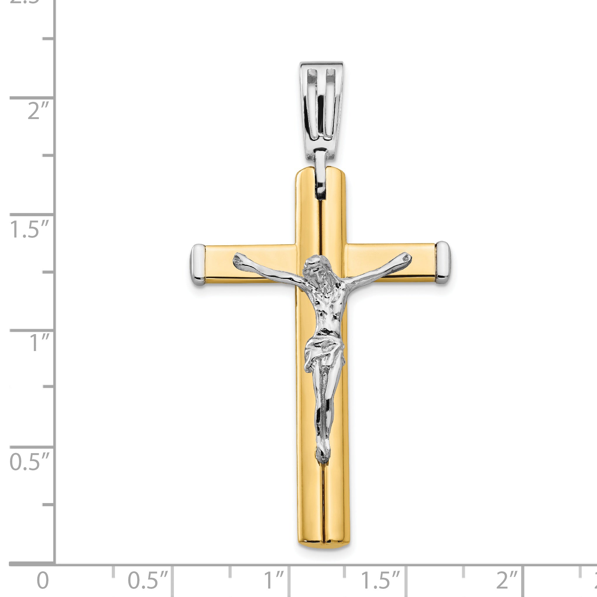 14K Two-tone Polished Crucifix Cross Pendant