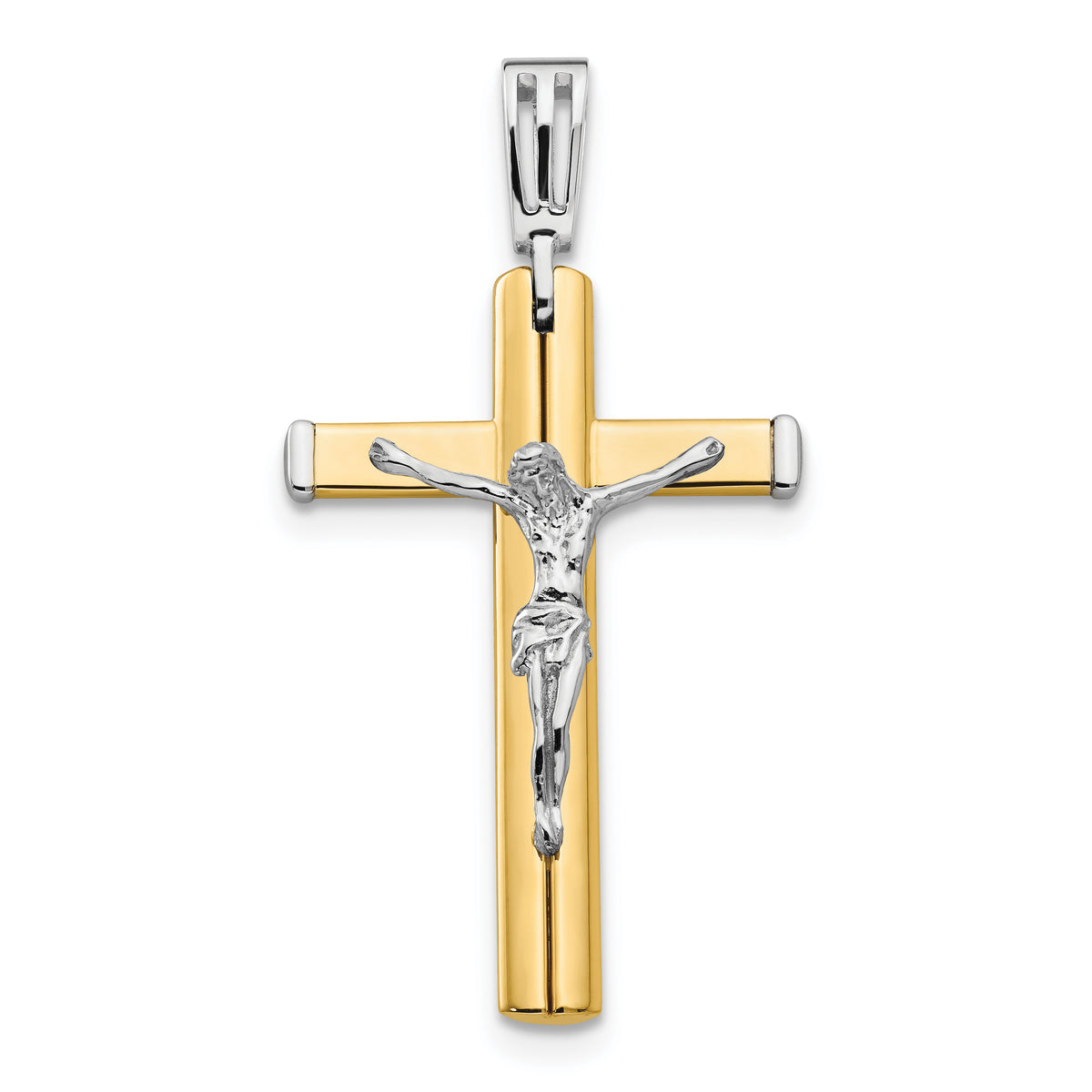 14K Two-tone Polished Crucifix Cross Pendant