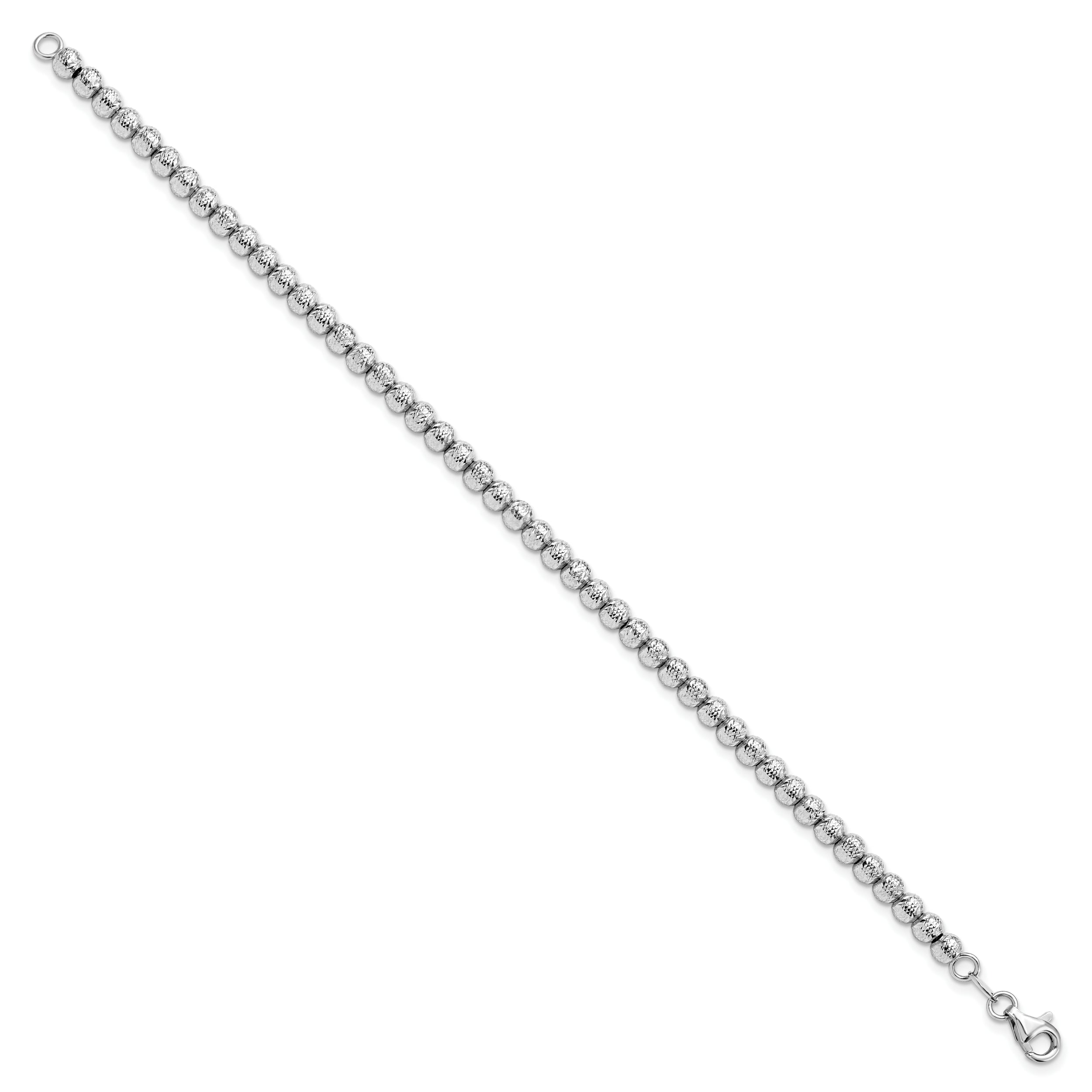 14K White Gold Polished and Diamond-cut Beaded Bracelet