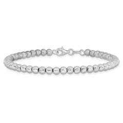 14K White Gold Polished and Diamond-cut Beaded Bracelet