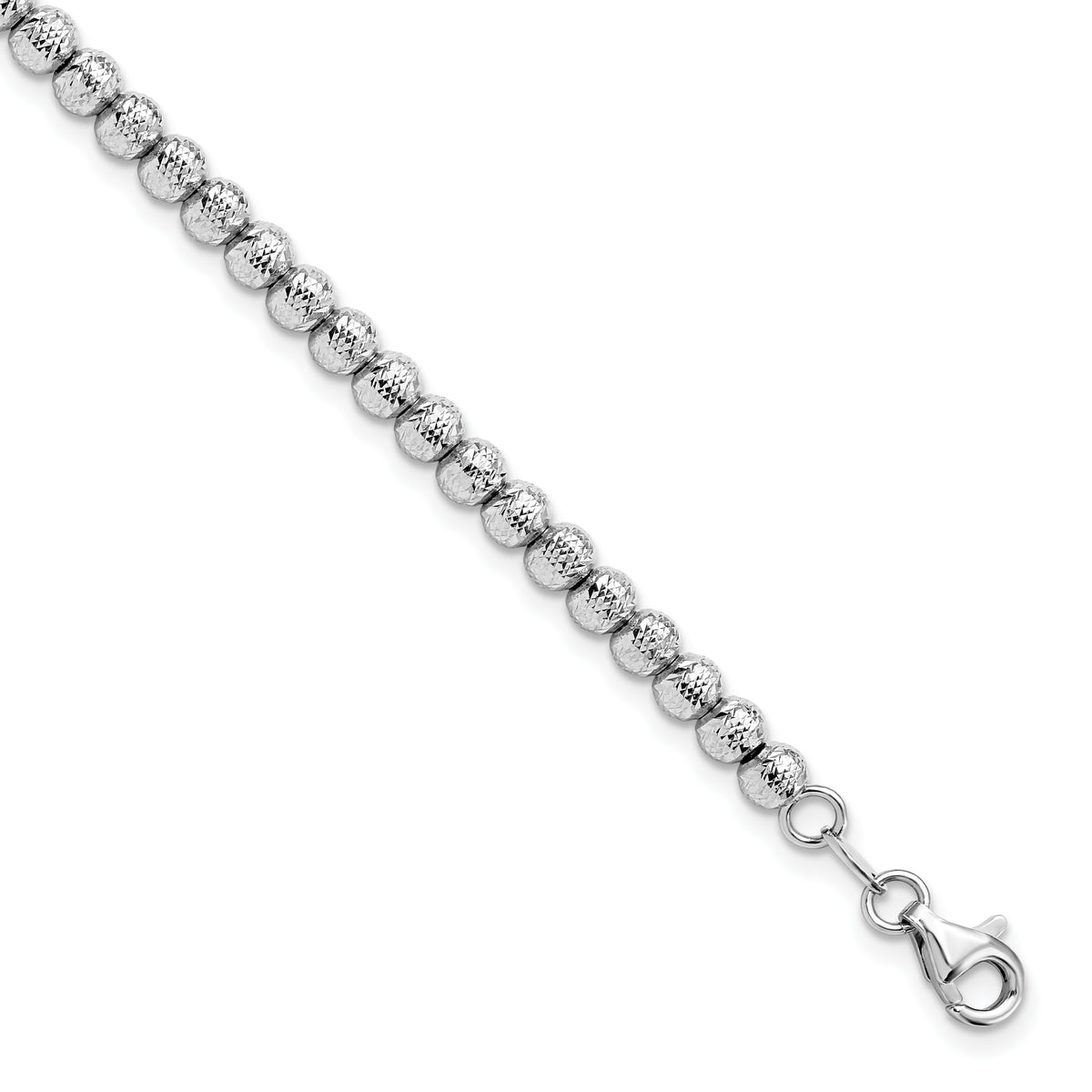 14K White Gold Polished and Diamond-cut Beaded Bracelet