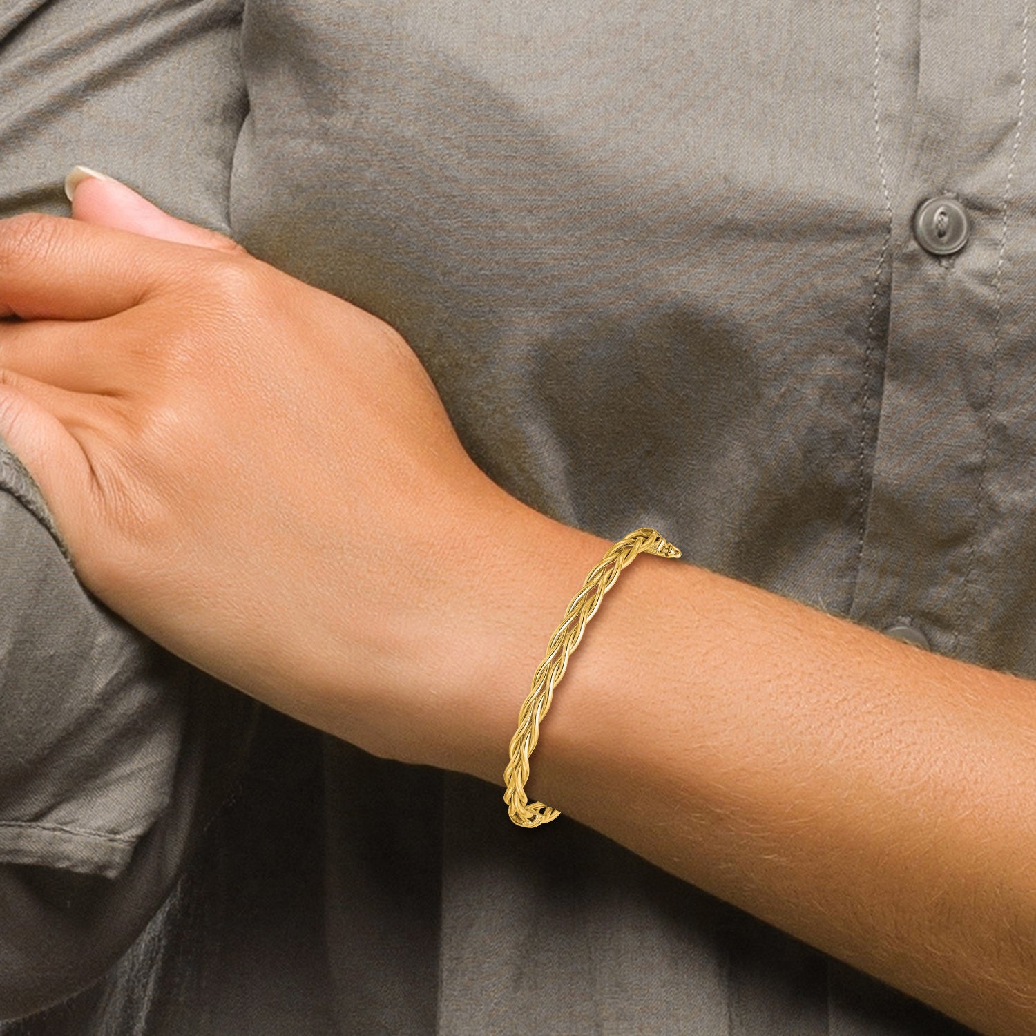 14K Polished Weaved Hinged Bangle