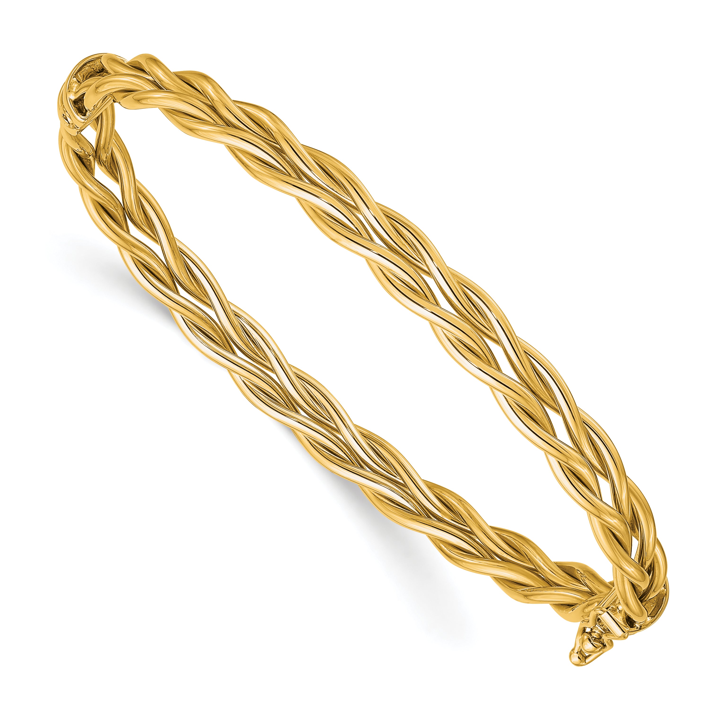 14K Polished Weaved Hinged Bangle