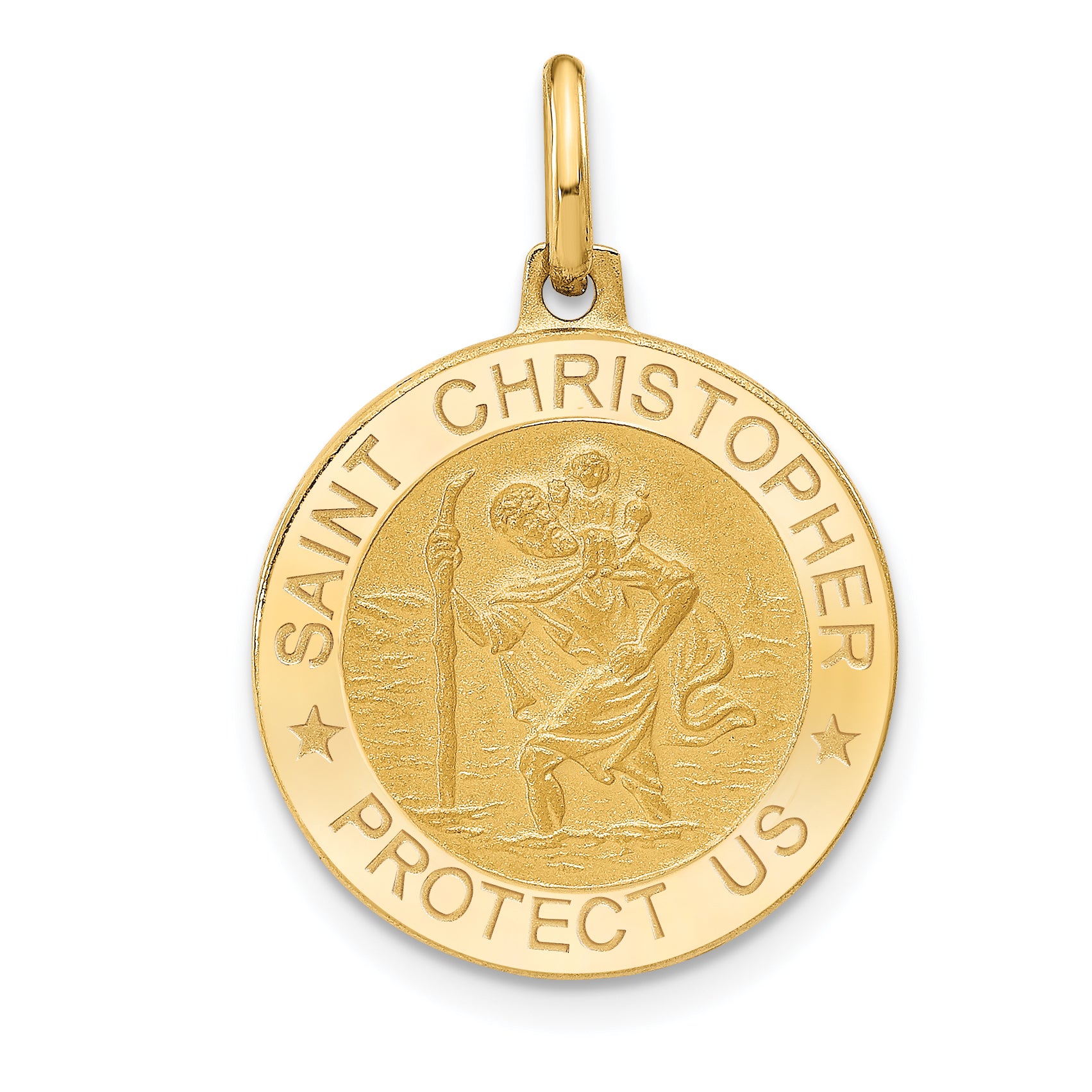 14k Polished and Satin Round St. Christopher Pendant