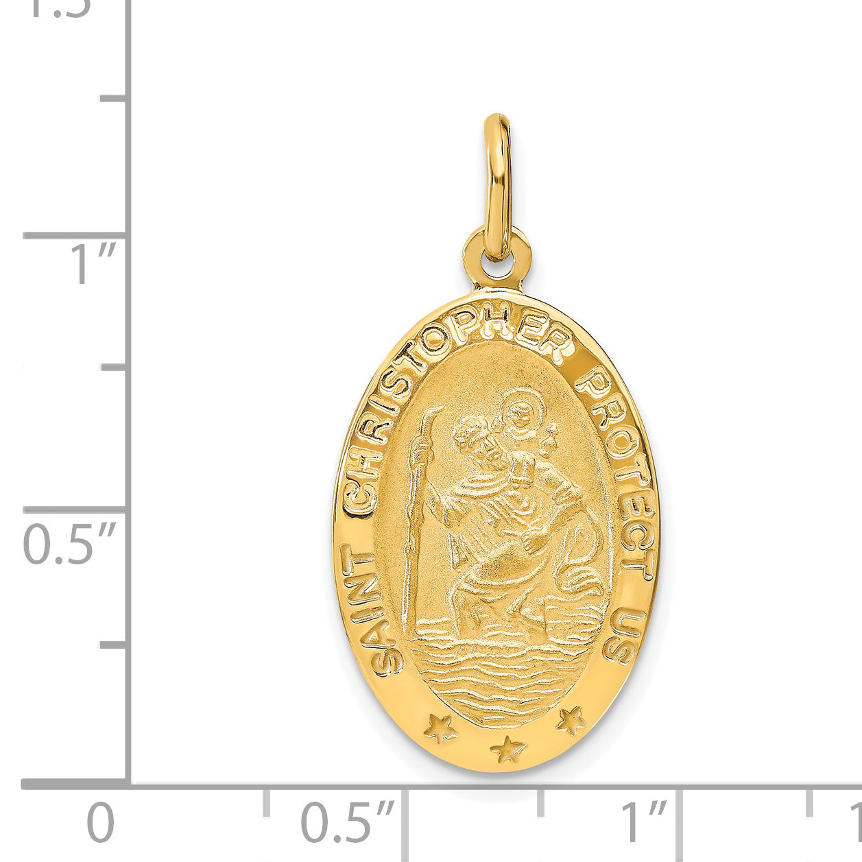 14k Polished and Satin Oval St. Christopher Pendant