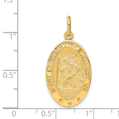 14k Polished and Satin Oval St. Christopher Pendant